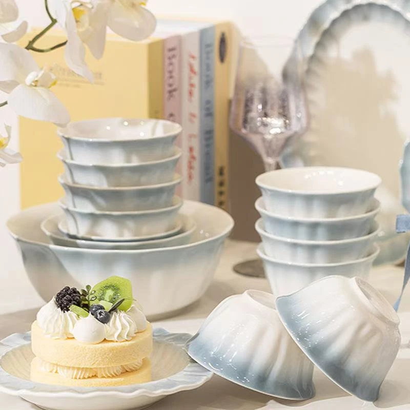 瓷县令4.8英寸简约渐变蓝风铃汤碗陶瓷防烫家用陶瓷餐具欧式碗盘