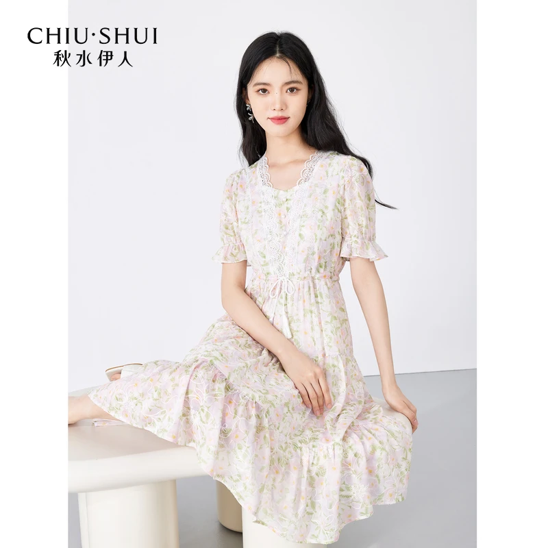 【陈大可】秋水伊人优雅气质高级感连衣裙2023夏季新款女复古方领宫
