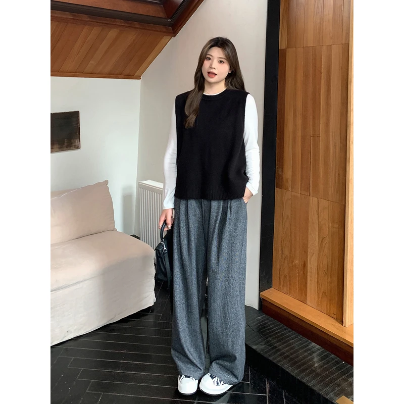 【ALINDM年终大清仓】胖mm高腰阔腿裤宽松200斤垂感西装裤AS25206