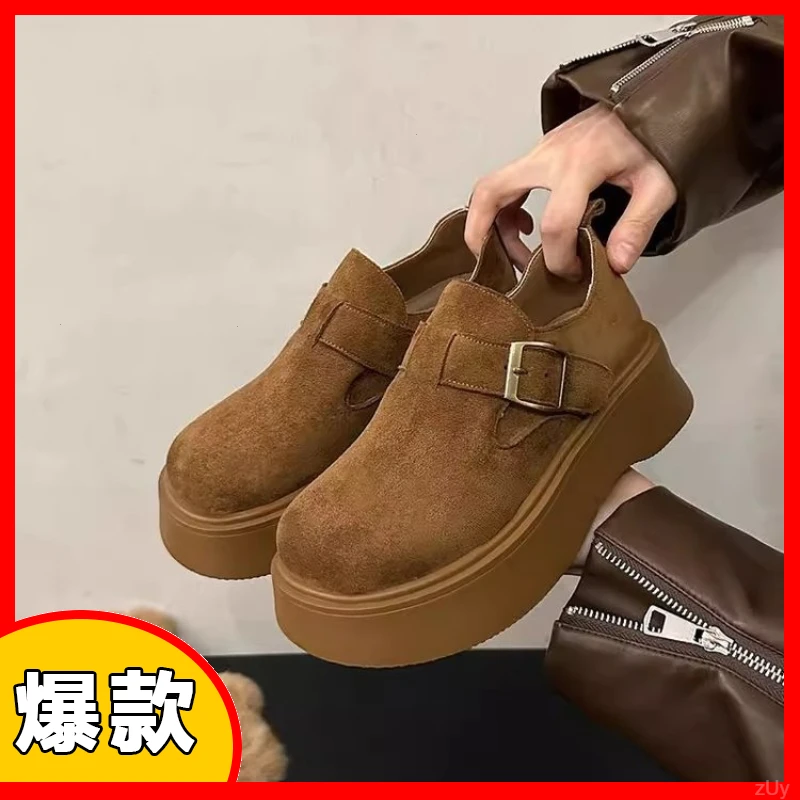 厚底增高勃肯鞋女2025春季新款懒人一脚蹬复古博肯单鞋休闲乐福鞋