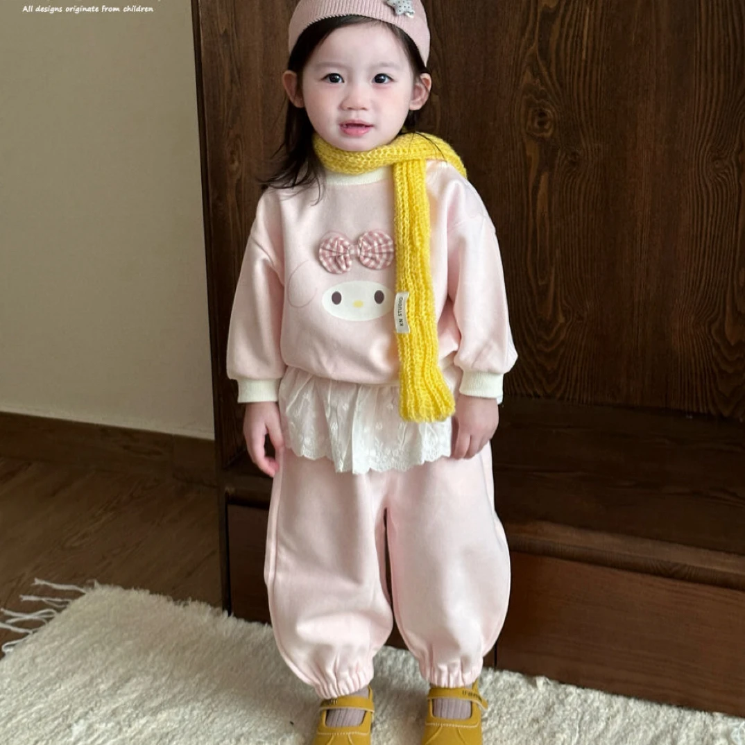 2025秋季新款萌娃韩版儿童女童卫衣宝宝时尚卫衣裤子套装亲子装