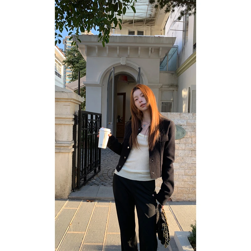 【气温限制】针织衫 早春黑色短外套春季新款修身显瘦针织衫H003