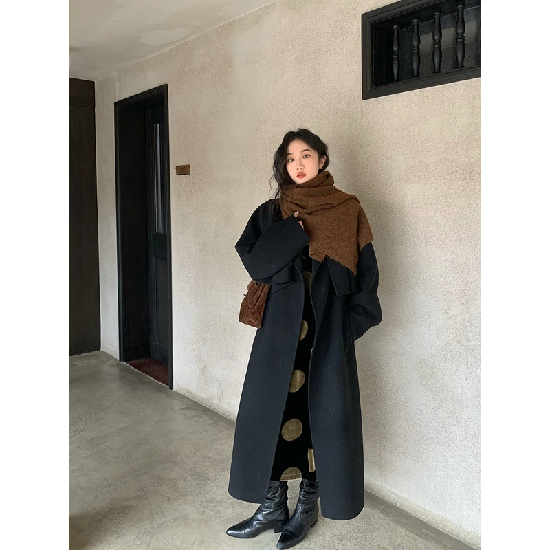 任小艺 秋冬韩版长款双面呢套装女设计感背心+短款呢外套A1878