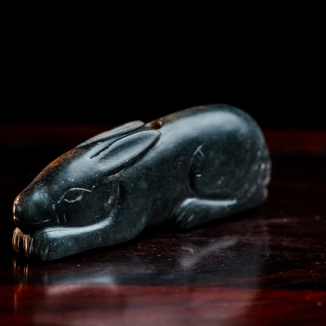 明代和田玉玉兔花件-CS