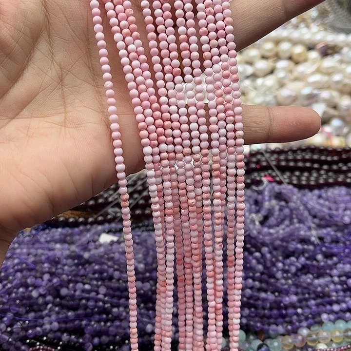 玛瑙/玉髓未镶嵌珠宝半成品一条3mm左右粉贝贝