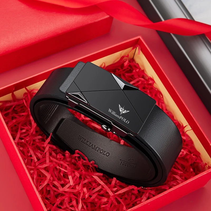 保罗正品皮带男款真皮2025新款自动扣 腰带父亲节爸爸50-60岁礼物