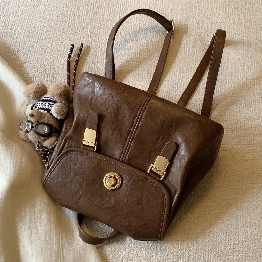 南风Chio2ndins双肩包包女士2025新款复古棕手提包小众小背包