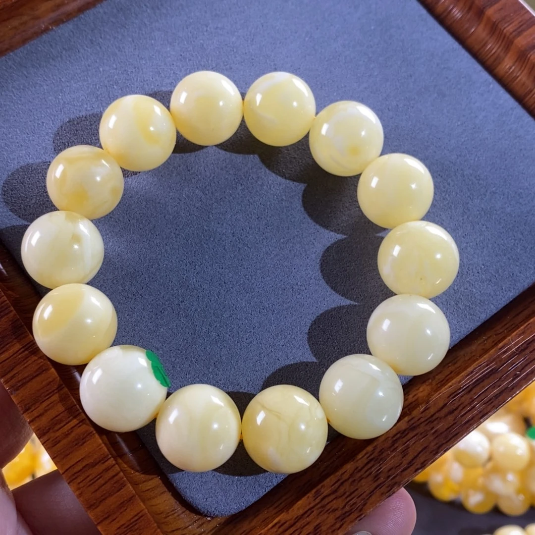 琥珀裸石未镶嵌15mm白花蜡手串