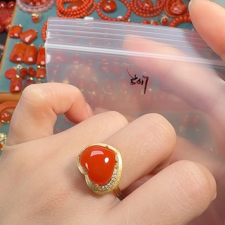 南红玛瑙银S925镶嵌戒指