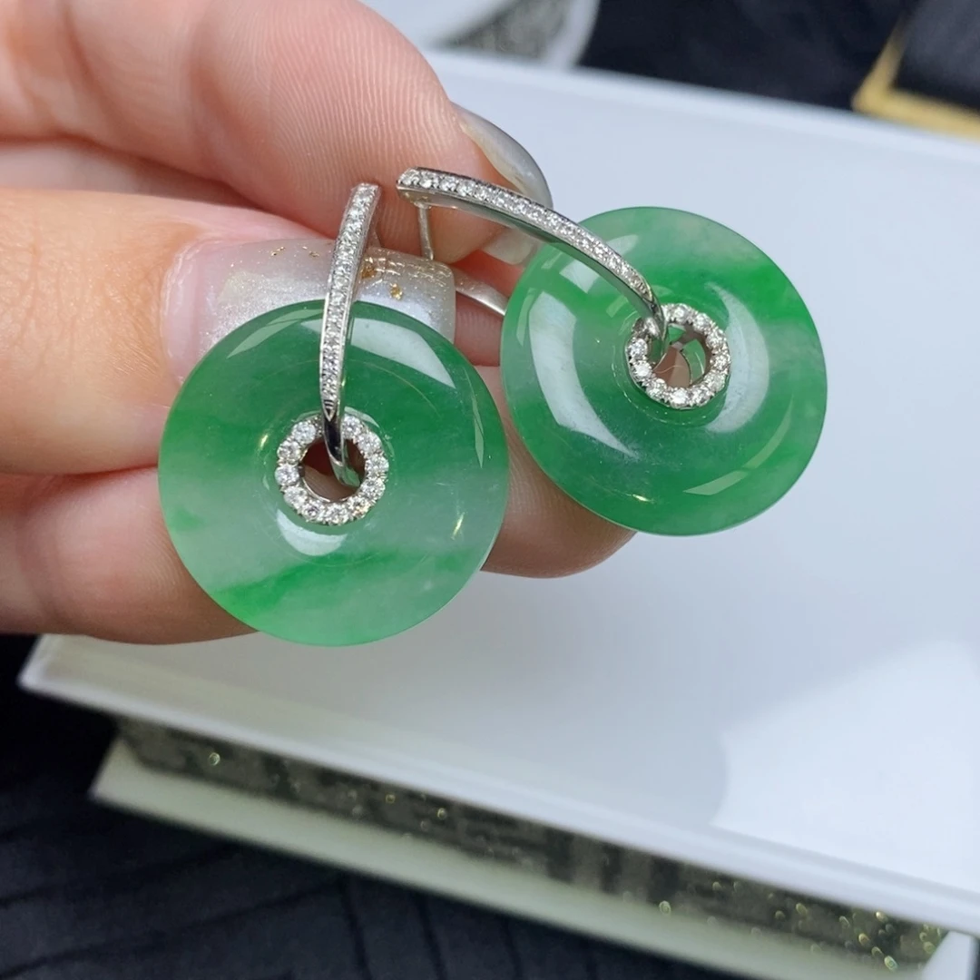 翡翠18K金镶嵌耳饰甜甜圈