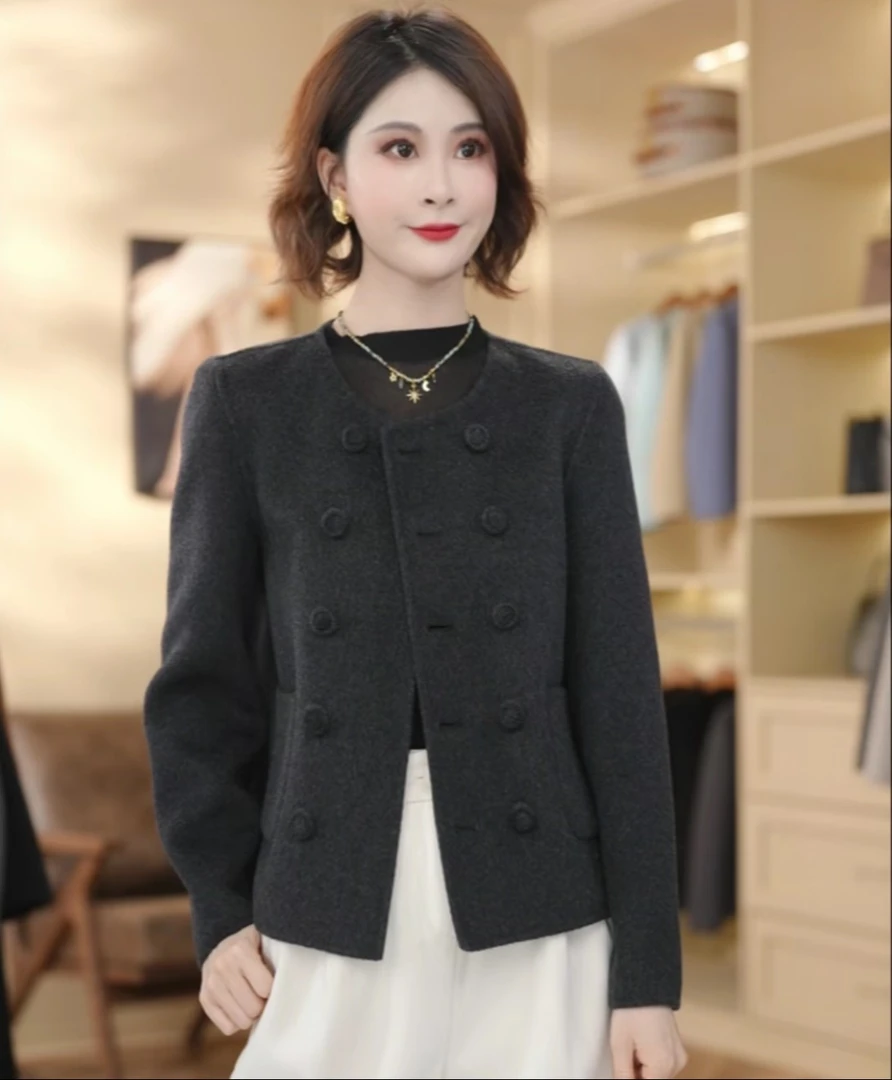 秋冬季加厚新款洋气羊毛呢子大衣休闲短款小个子双面呢外套8093