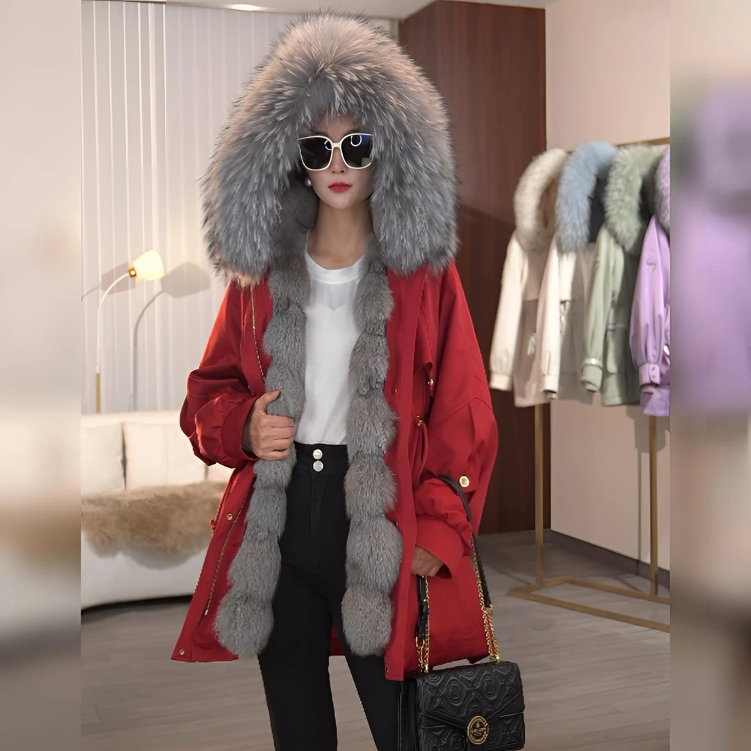 【缪斯女神狐狸毛】2024新款加厚保暖外套可拆卸内胆冬季貉子毛领