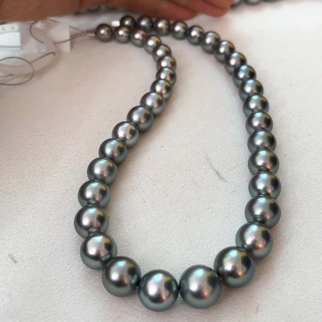 未镶嵌海水珍珠颈饰铂金灰9-13
