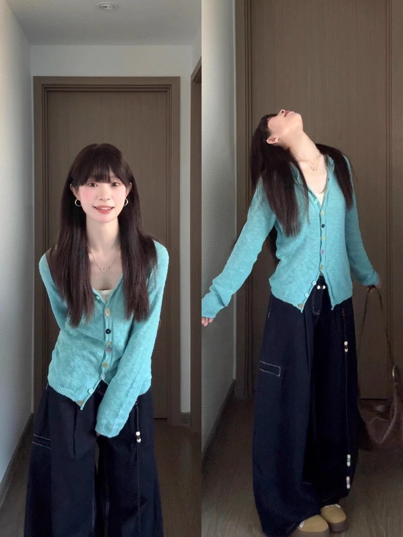 2025新款韩系彩色纽扣软糯针织开衫女秋季新宽松显瘦百搭毛衣外套