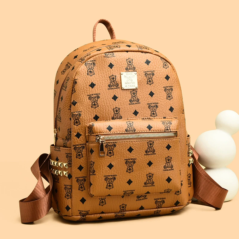 【长26高31厚13cm】双肩包学生大容量女士背包印花多功能熊经典做旧