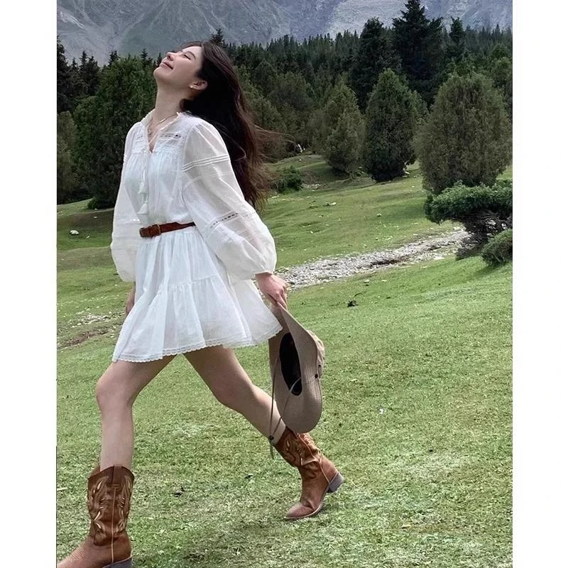 【香港BHAK&Shoes官方正品】西部牛仔粗跟低跟中筒短靴子女夏2025