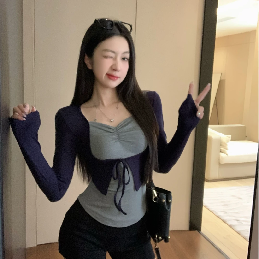 【微胖福音】云朵肤感假两件 纯欲撞色设计感t恤春秋时尚显瘦长袖女