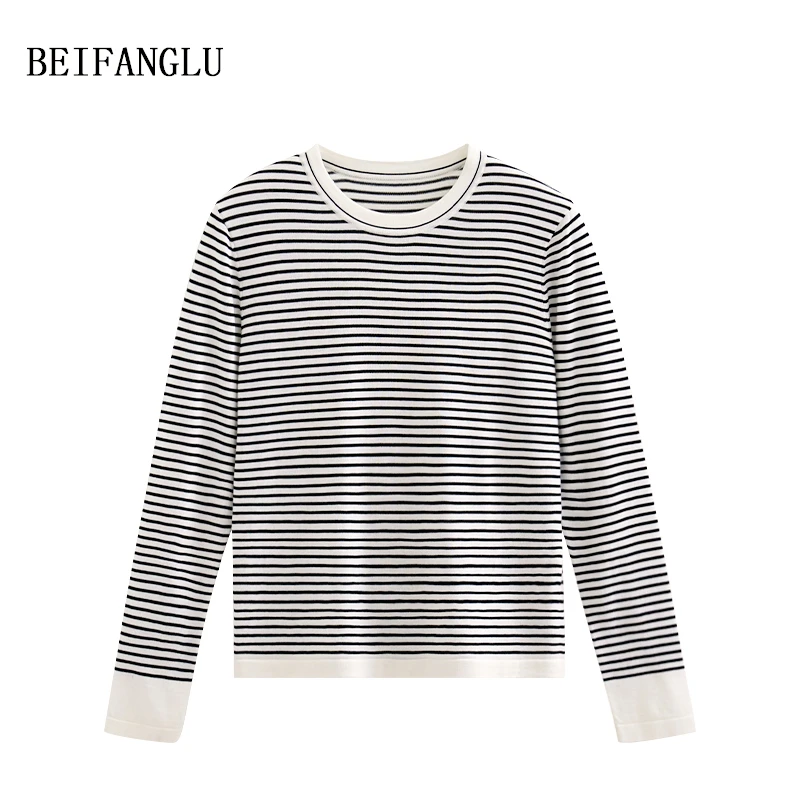 北方鹿 法式叠穿经典条纹！精纺细支羊毛百搭2025春针织打底衫2896