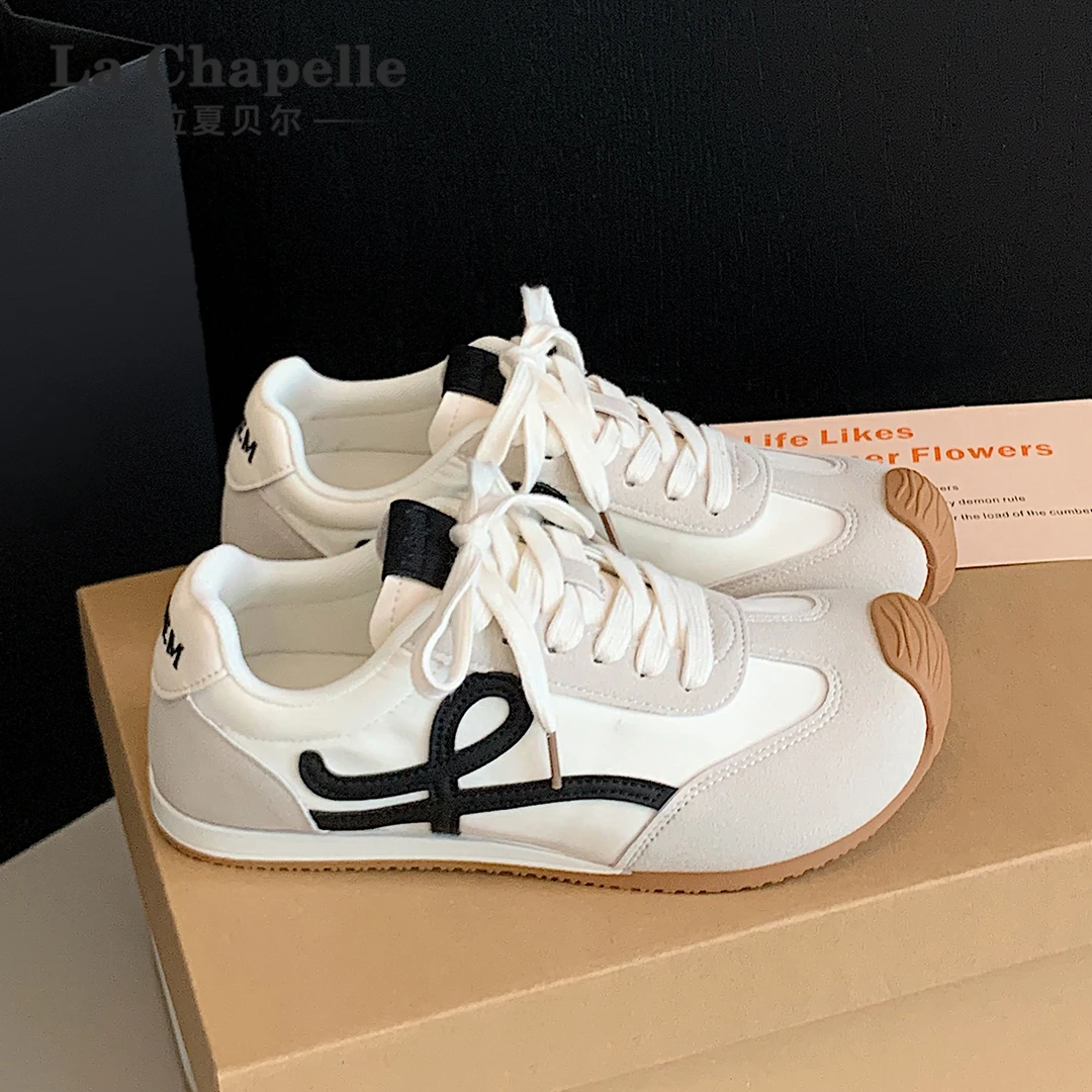 拉夏贝尔百搭德训鞋女2025冬季新款休闲运动小白鞋轻跑复古阿甘鞋