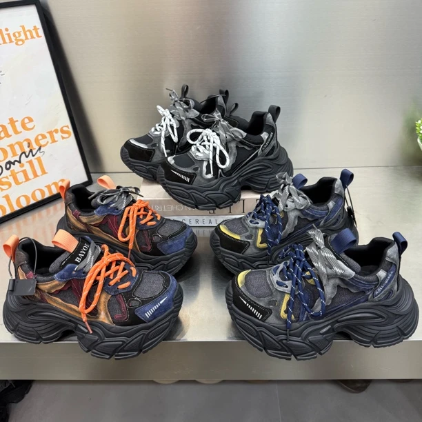 浩2828-1新款厚底反绒皮拼色时尚老爹鞋底厚6公分增高舒适