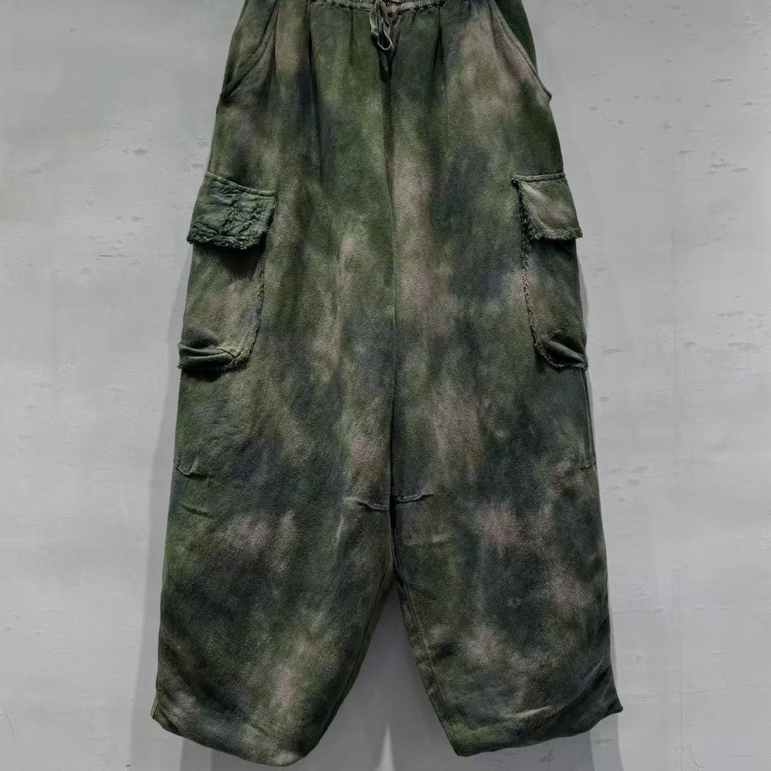 3210冬季新款麻扎染棉裤显瘦帅气 自制无吊牌介意慎拍