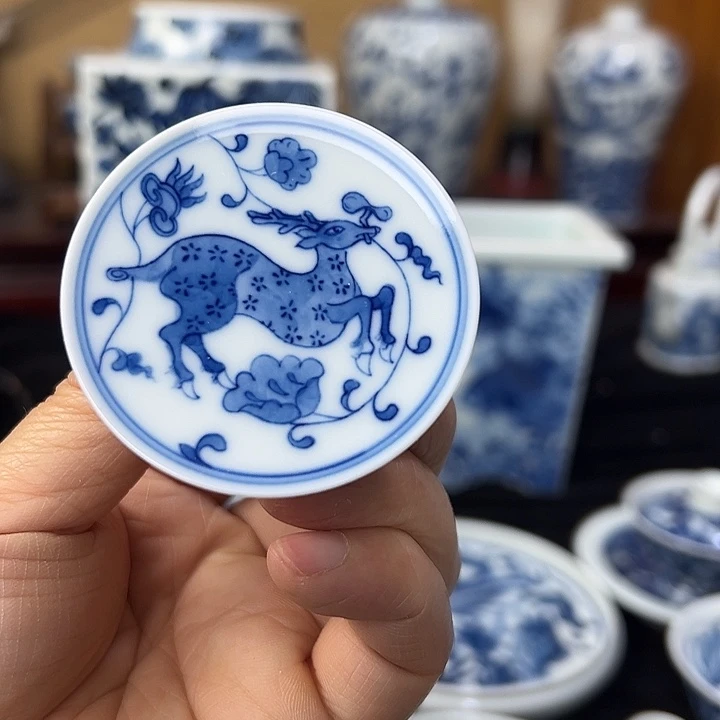 笨***呆纯手工青花福鹿纹