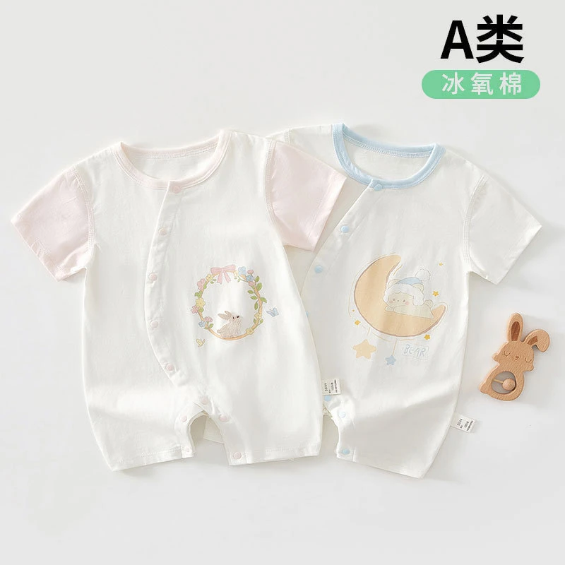 国风月亮熊新生儿衣服夏季薄款连体衣A类纯棉无骨哈衣婴儿宝宝服