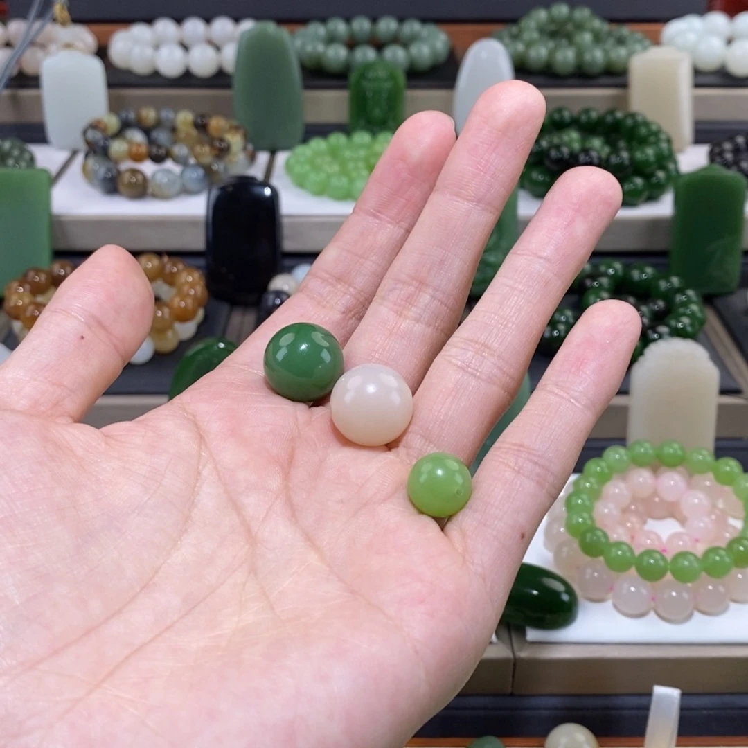 和田玉单珠未镶嵌红****西卡16阳绿藕粉卡12翠青