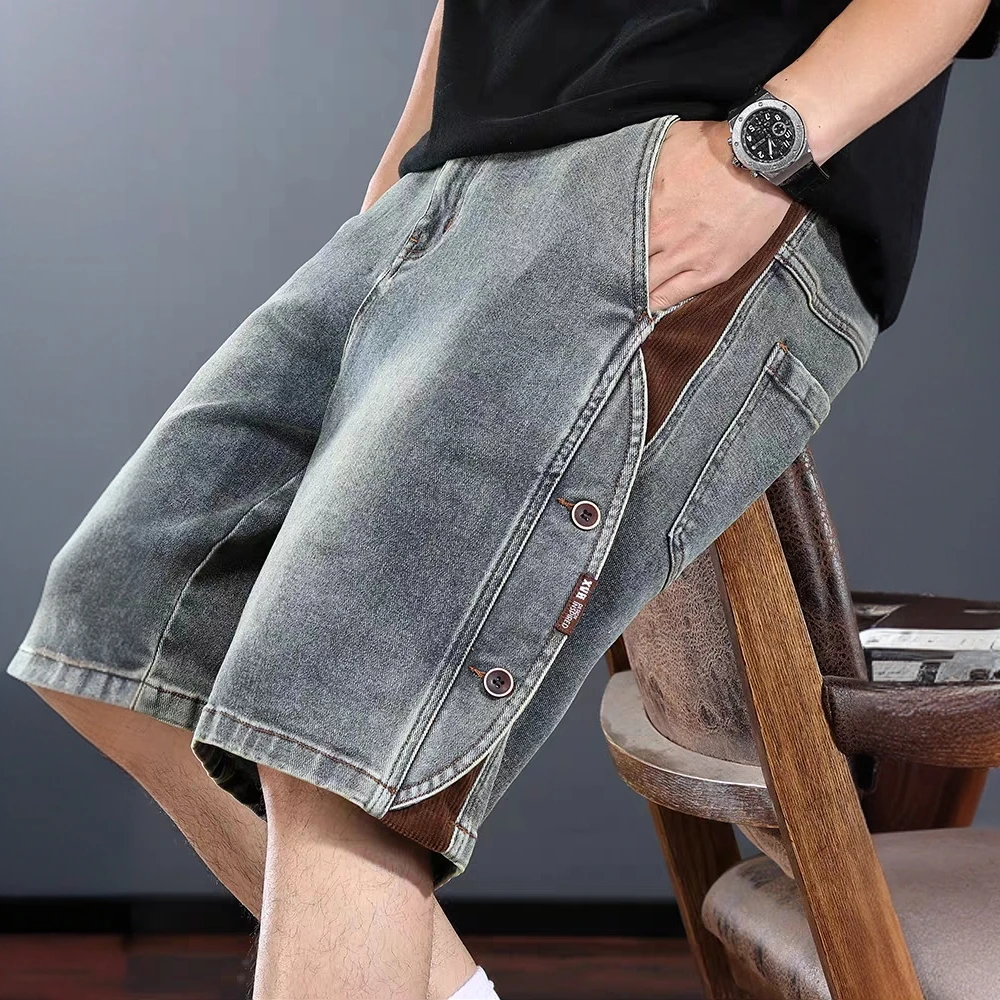 重磅牛仔短裤男宽松直筒休闲中裤痞帅高级感美式复古工装五分裤潮
