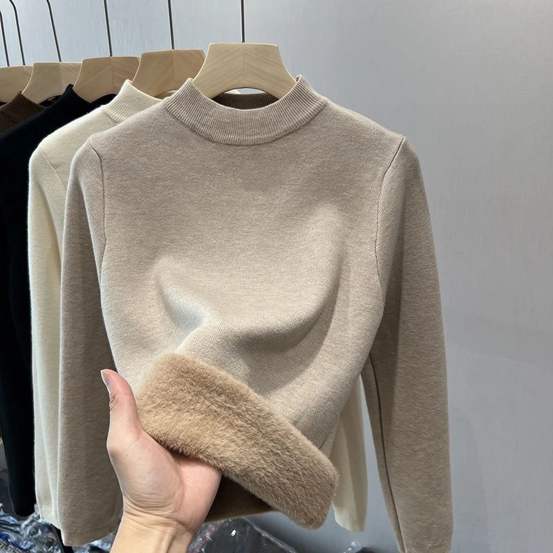 超厚一体绒中领毛衣男秋冬新款加绒加厚男士打底衫中领保暖针织衫