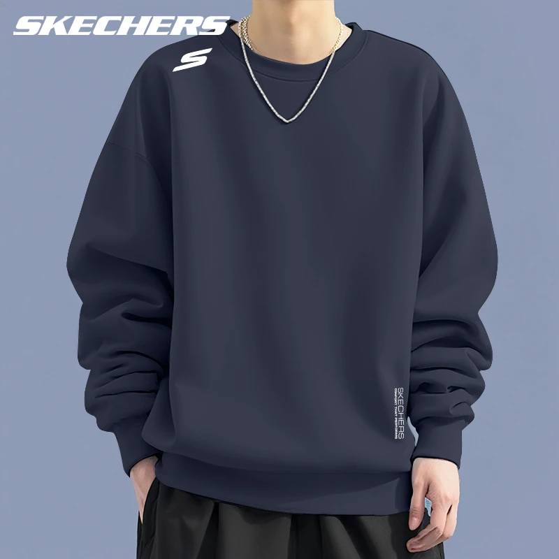 斯凯奇卫衣男2025秋季新款宽松圆领套头衫青少年潮流休闲运动上衣