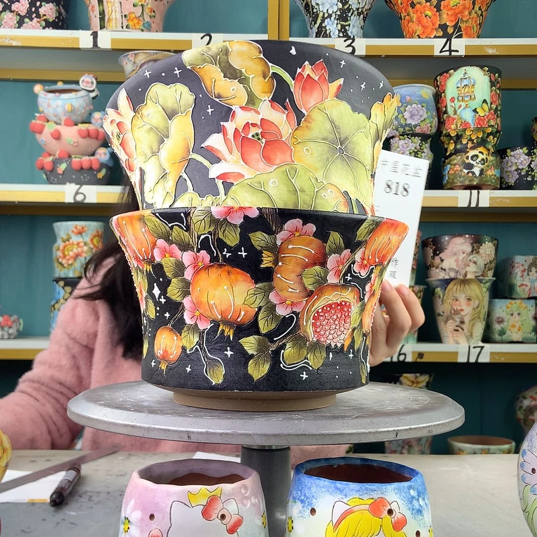 艾***子陶景德镇手工花盆818