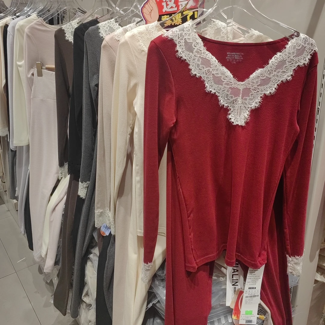 V领蕾丝女士舒绒棉秋衣冬季加绒秋裤套装舒适保暖内衣8328加厚