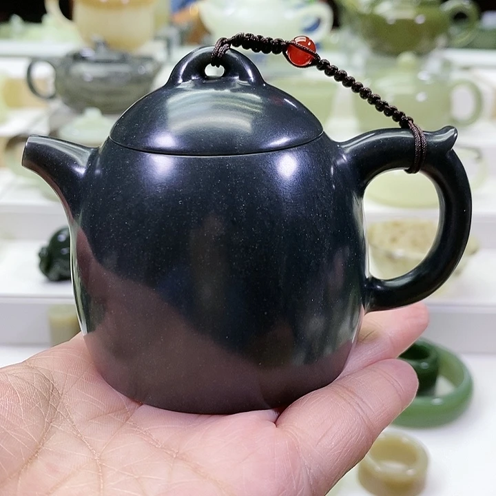 和田玉未镶嵌挂件茶壶150m l
