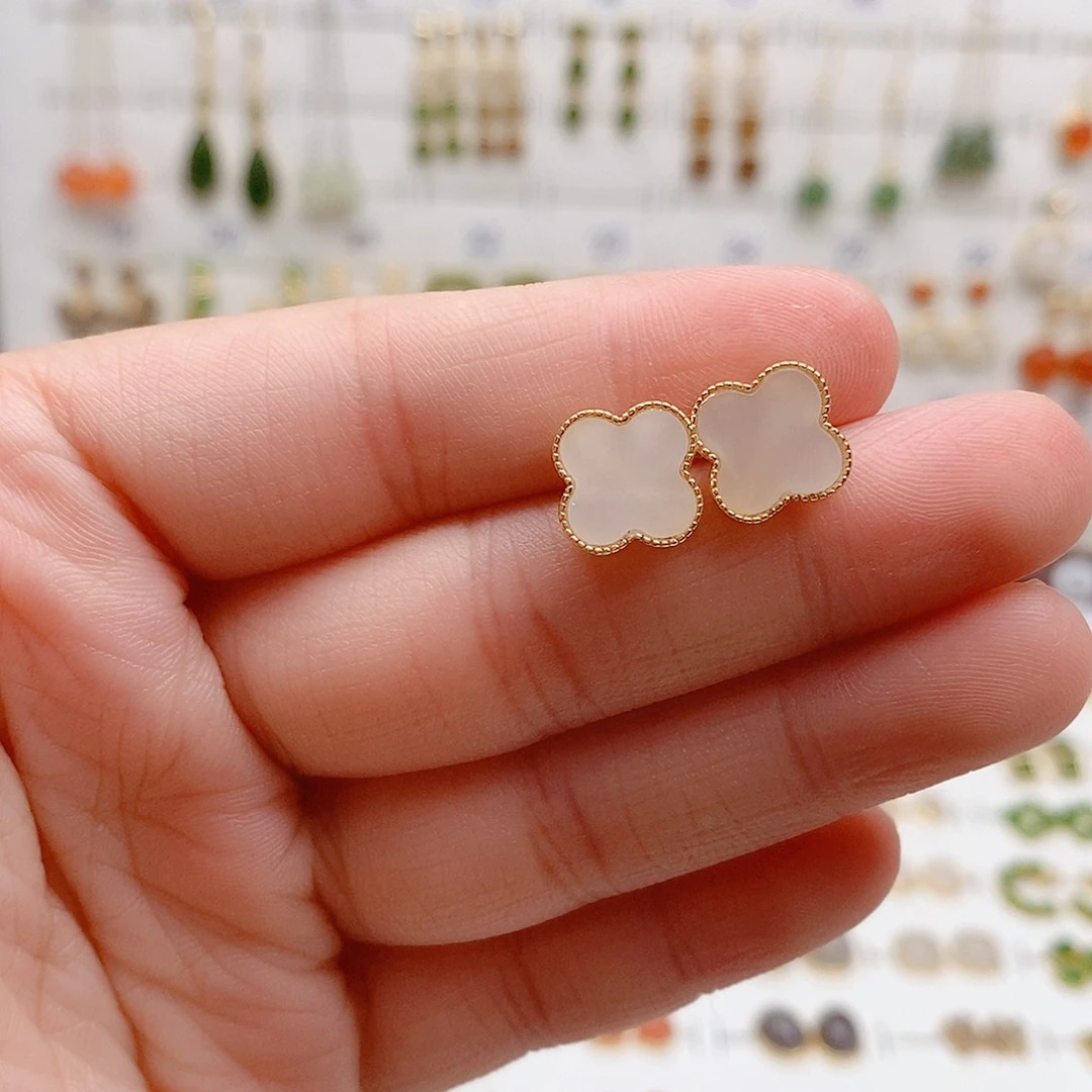 和田玉银S925镶嵌耳饰