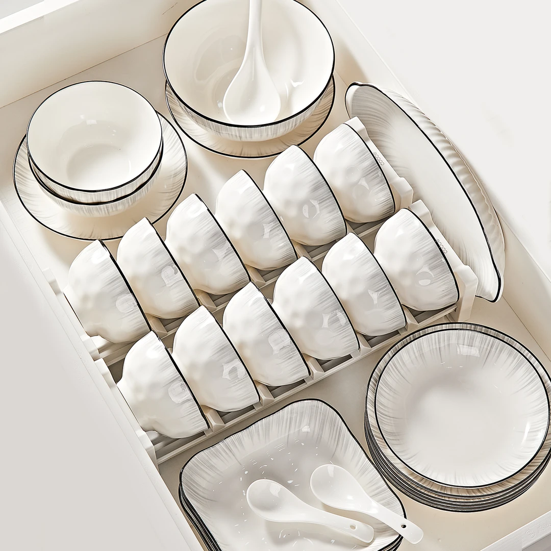 石纹慢时光日式新款陶瓷碗筷餐具全套乔迁高级感碗盘餐具套装2025