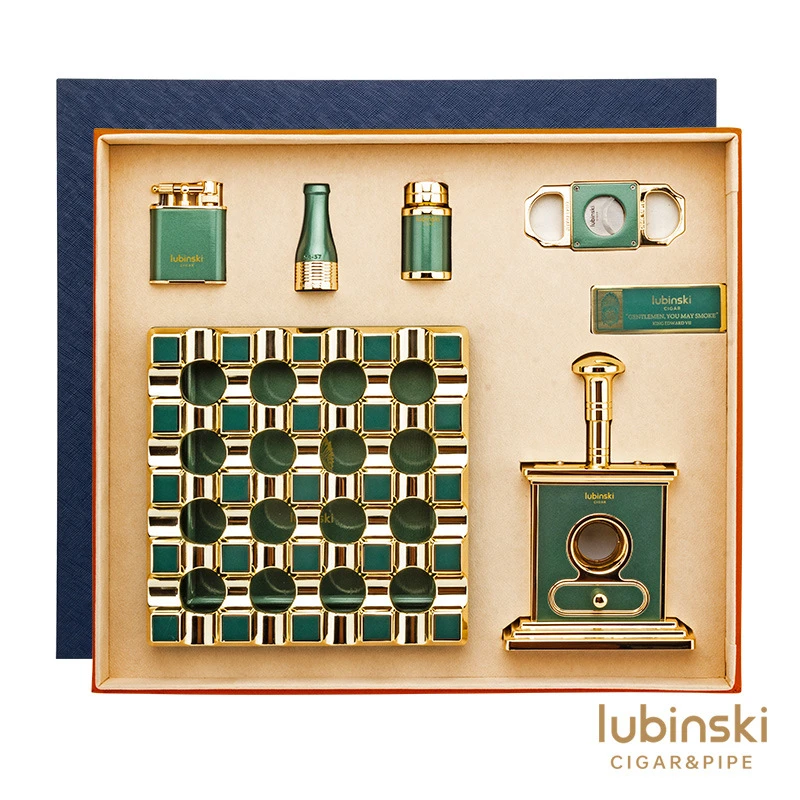 LUBINSKI台式雪茄剪六件套打火机烟托架烟嘴鲁宾斯基雪茄工具套装