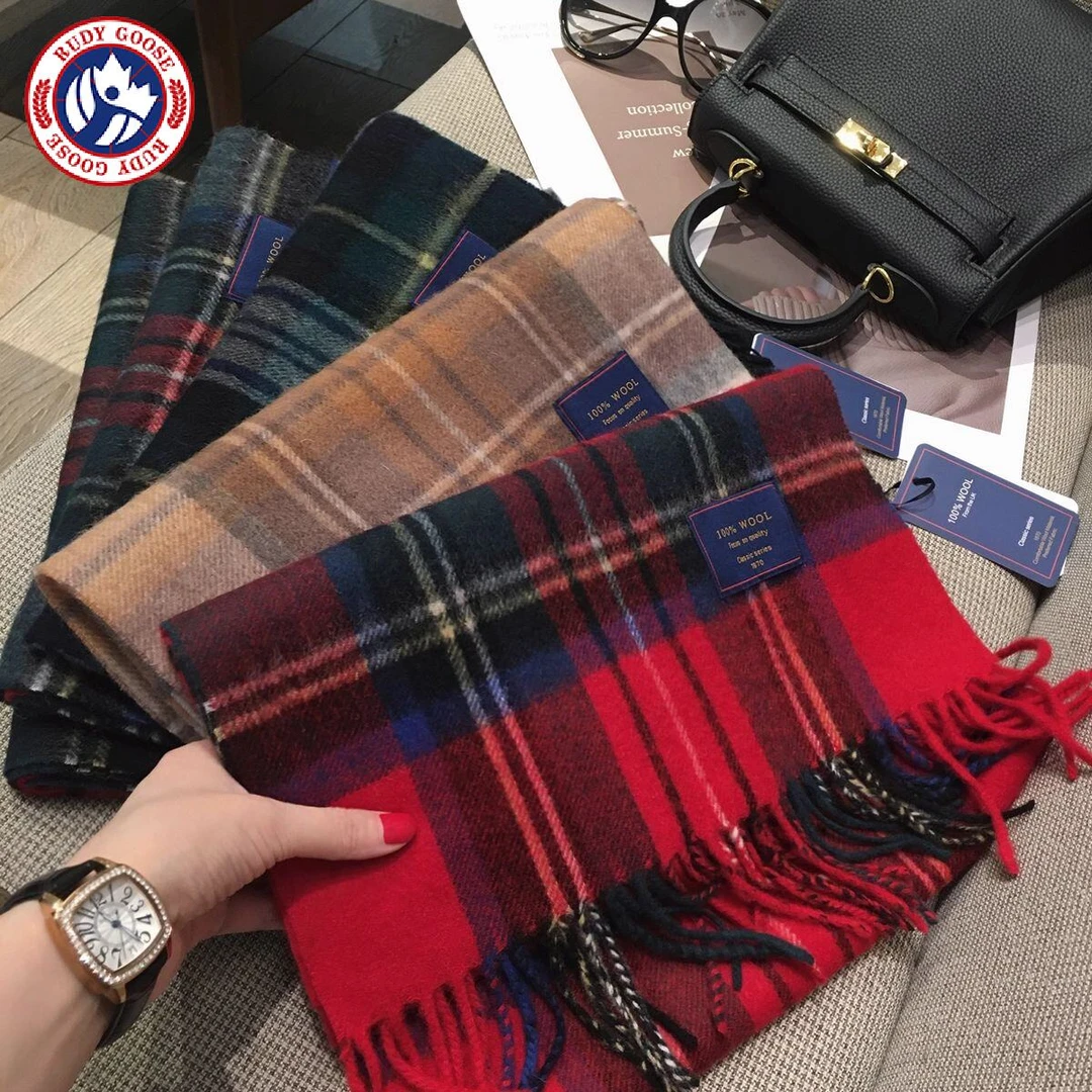 加拿大RUDY GOOSE鹅英伦风格子纯羊毛围巾女防寒保暖围脖羊绒披肩
