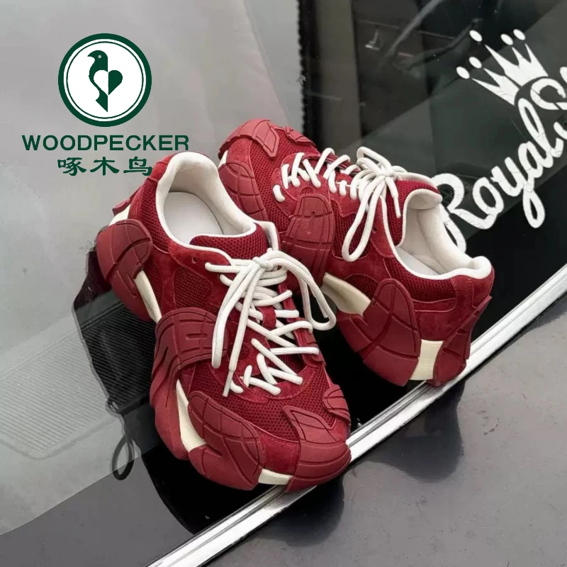 啄木鸟2025秋季新款潮款网面透气厚底老爹鞋八爪鱼休闲透气运动鞋