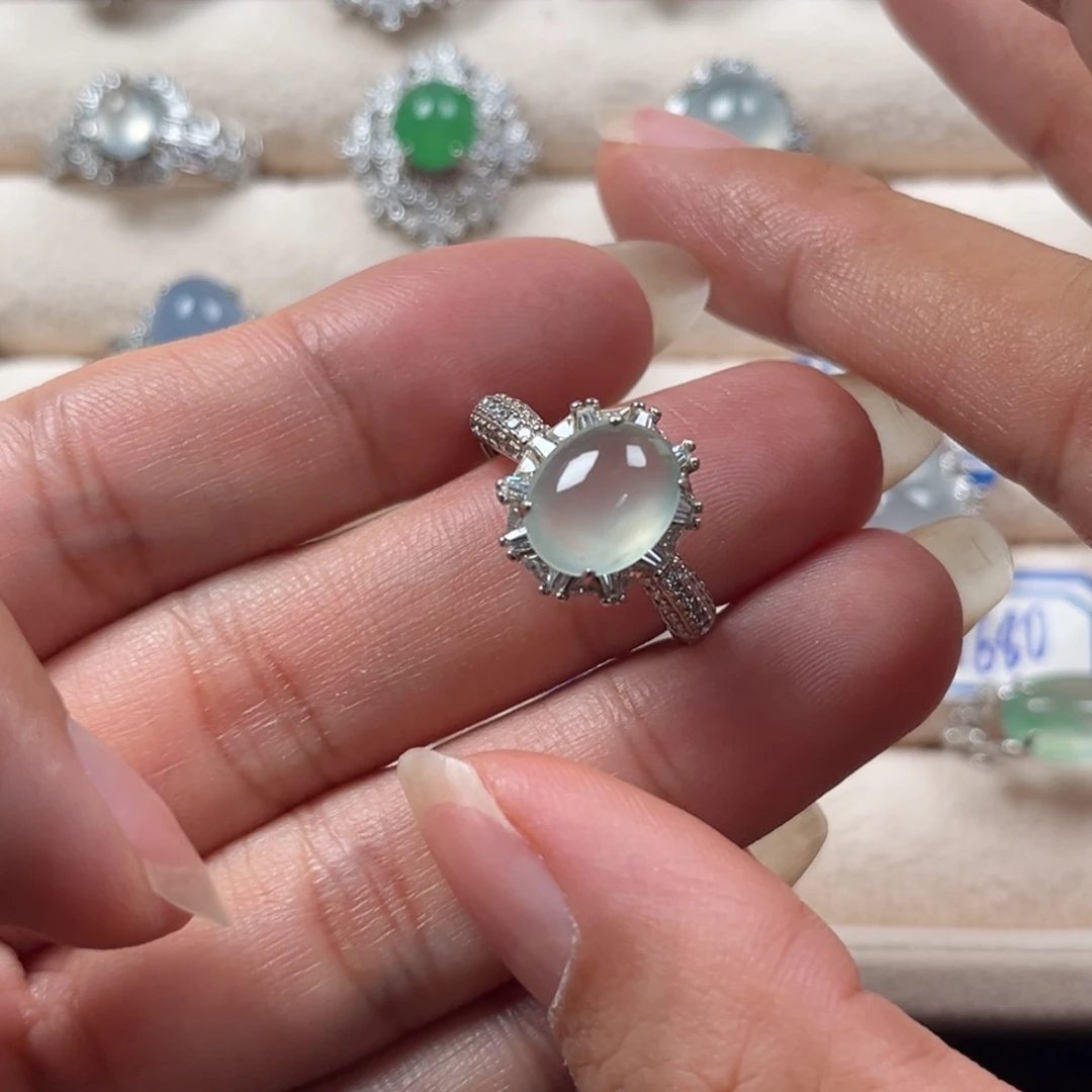 翡翠银S925镶嵌戒指缅甸天然翡翠Ａ货