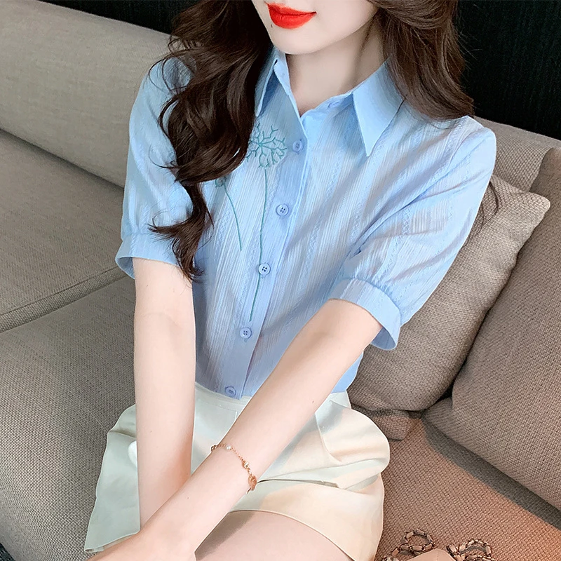 【新款短袖刺绣设计感小众衬衫】女春夏通勤气质时尚百搭