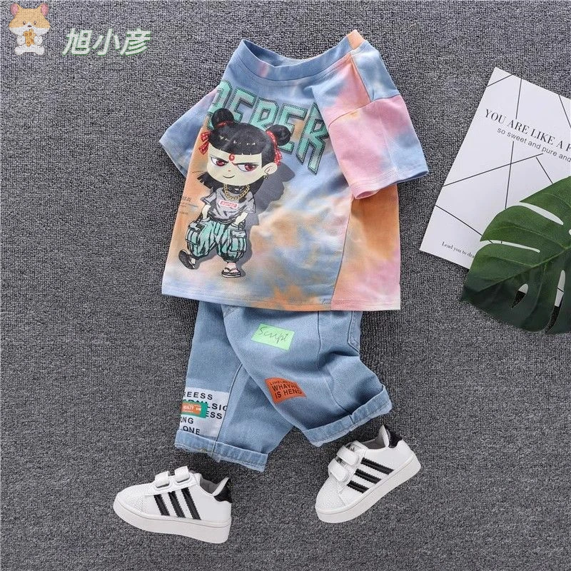 哪吒2025新款男童夏装套装儿童短袖牛仔短裤夏季宝宝哪咤两件套