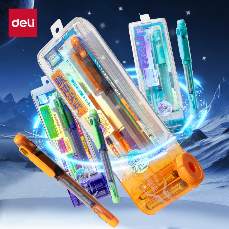 得力六边形正姿钢笔易水洗EF明尖学生练字钢笔孩子书写可换墨囊