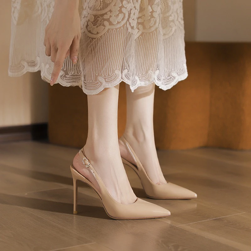 一字扣带高跟鞋凉鞋女夏外传包头凉鞋后空尖头细跟性感女神范单鞋