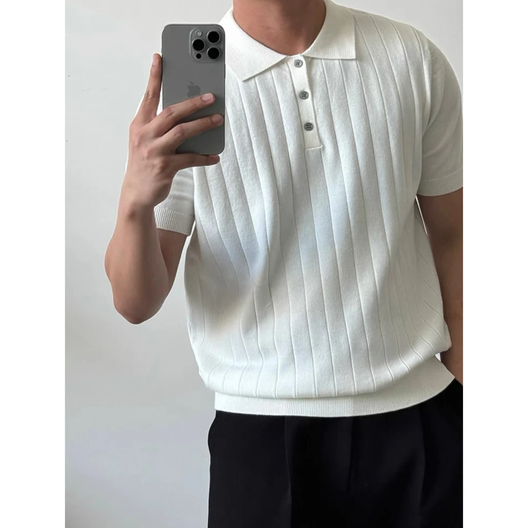 简约polo针织衫短袖男士轻熟ins纯色基础款2025春夏百搭翻领上衣