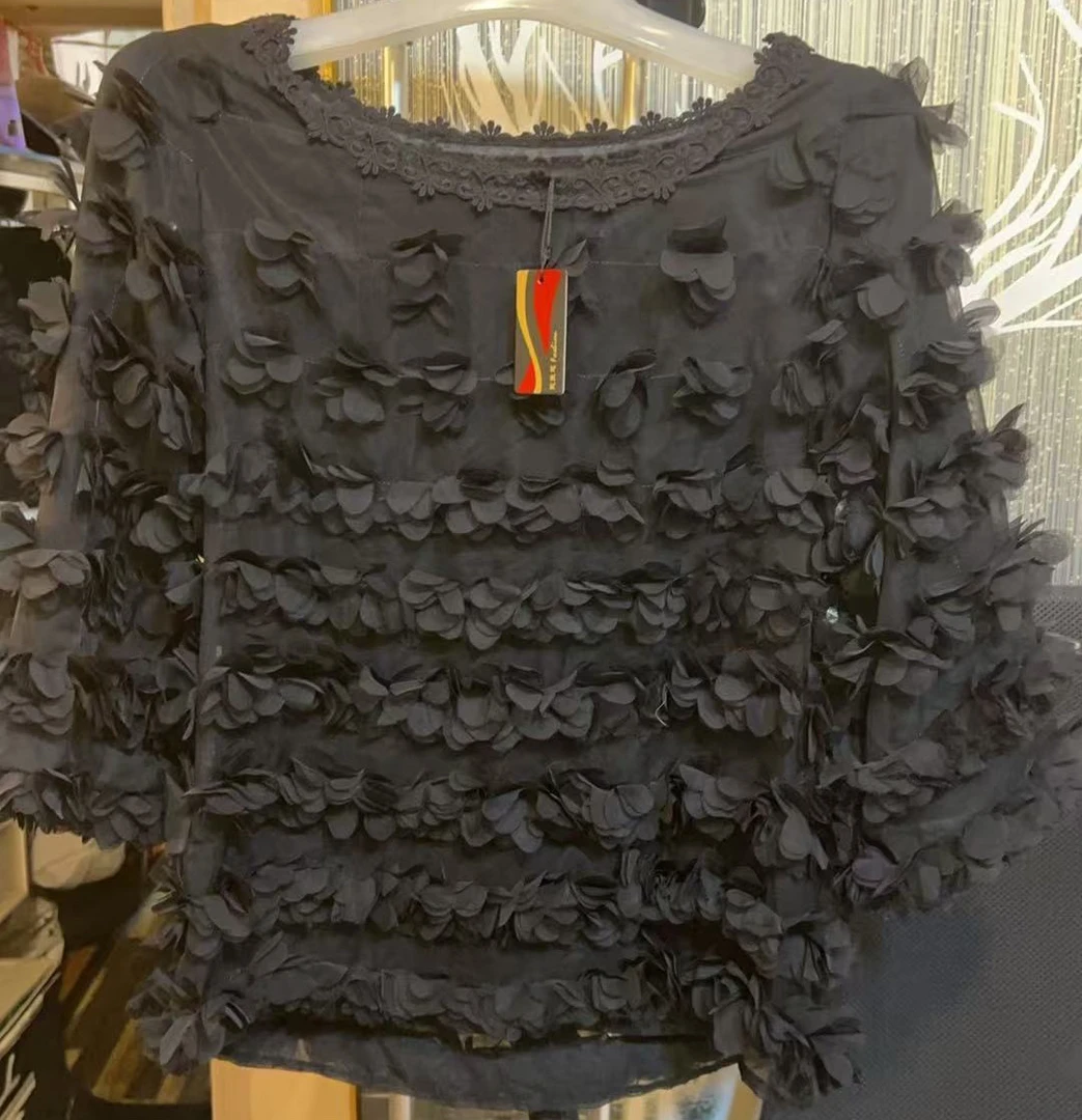 【特价不支持退换】韩版气质时尚休闲拼接花瓣圆领上衣女装