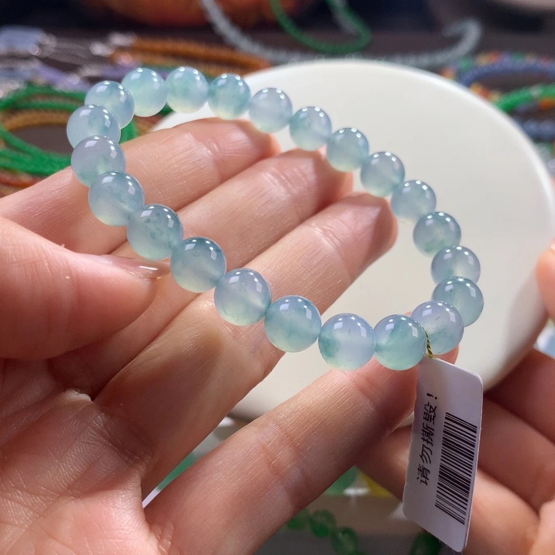 翡翠未镶嵌手链纯净冰蓝飘花卡8.2