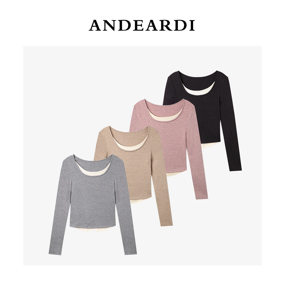 7419-ANDEARDI气质修身纯欲拼色时尚秋冬长袖打底T恤