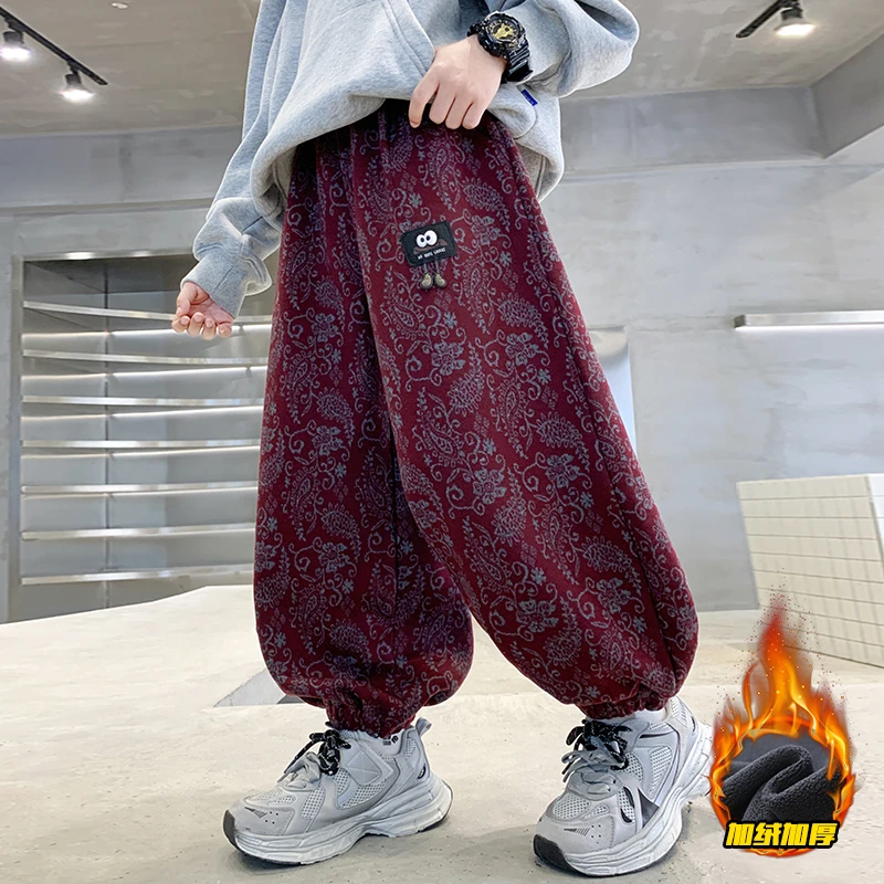 男童裤子秋冬装2025新款洋气儿童运动裤加绒束脚男孩街舞宽松卫裤