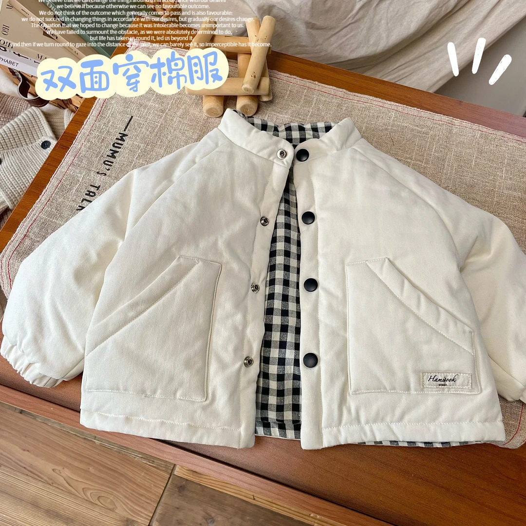 【阿沐家童品】宝宝冬装休闲外套男小童韩版两面穿夹棉保暖棉服外套